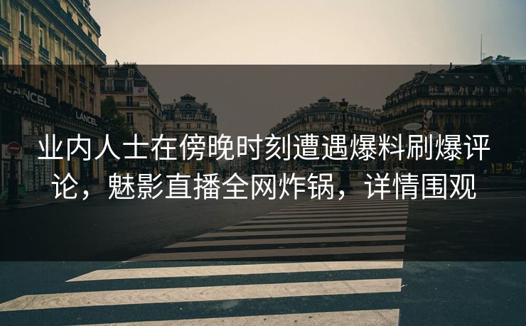 业内人士在傍晚时刻遭遇爆料刷爆评论，魅影直播全网炸锅，详情围观