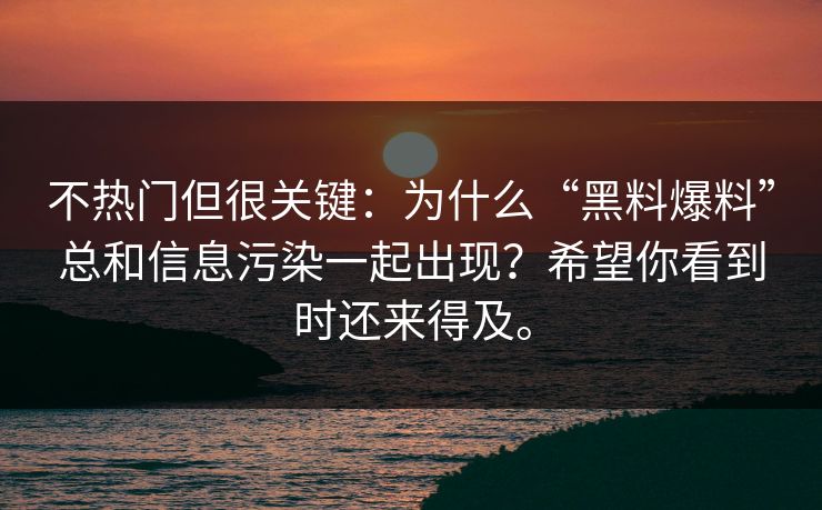 不热门但很关键：为什么“黑料爆料”总和信息污染一起出现？希望你看到时还来得及。