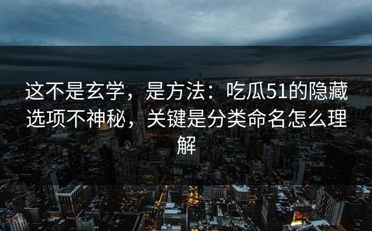 这不是玄学，是方法：吃瓜51的隐藏选项不神秘，关键是分类命名怎么理解
